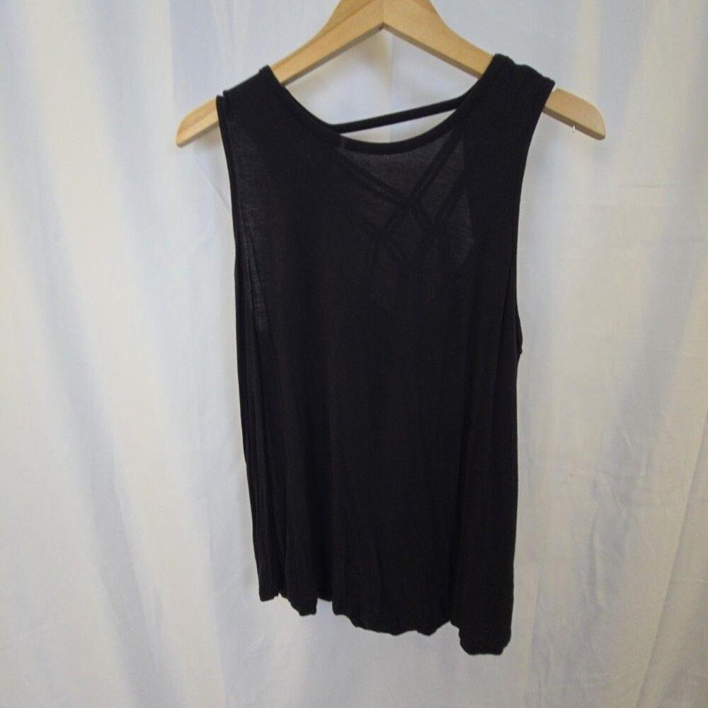 24/7 Tank Top Womens XL Black Scoop Neck Strappy Back Jersey Knit Casual Summer
